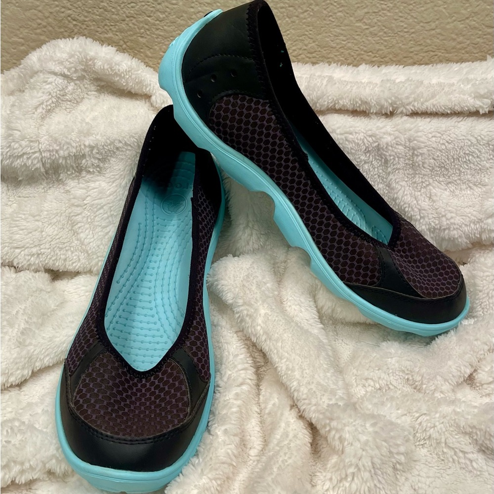 Crocs Duet Busy Day Flats Black Mesh Size 10 Mary Jane